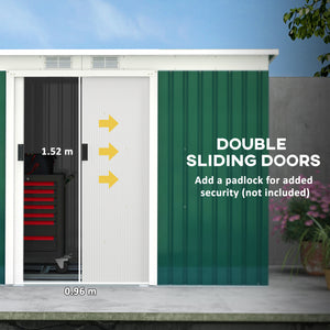 Abri de jardin en métal avec kit de fondation, ventilation et portes, vert foncé