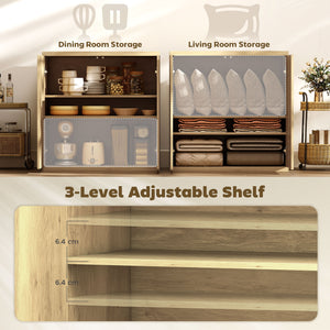 Sideboard Buffet Cabinet, 30.7" Modern Kitchen Storage Cabinet with Soft-Close Door and Adjustable Shelves, Oak