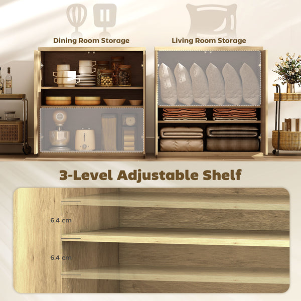 Sideboard Buffet Cabinet, 30.7" Modern Kitchen Storage Cabinet with Soft-Close Door and Adjustable Shelves, Oak