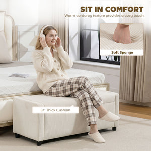 Tufted corduroy storage ottoman with thick padding, beige