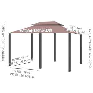 10' x 13' Patio Gazebo, Outdoor 2-Tiers Garden Canopy Yard Sunshade Shelter with Curtains, Khaki