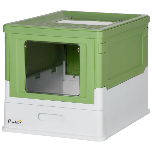 Enclosed litter box with scoop and tray, green