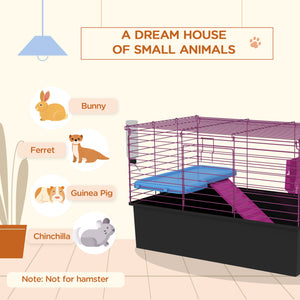 Cage pour petits animaux avec biberon, gamelle, plateforme et rampe, noire