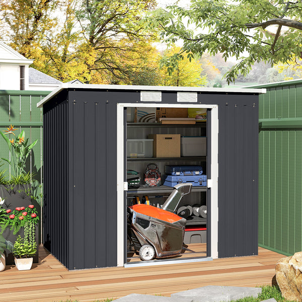 Galvanized steel garden shed with foundation kit - Dark grey