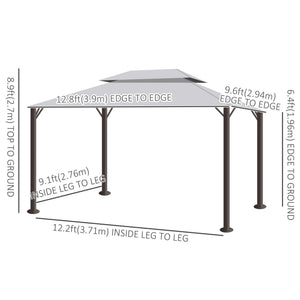 13' x 10' Outdoor Patio Gazebo Canopy with 2-Tier Polyester Roof  Vented Mesh Sidewall & Strong Aluminum Frame Grey