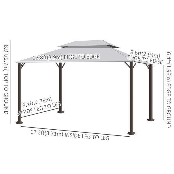 13' x 10' Outdoor Patio Gazebo Canopy with 2-Tier Polyester Roof  Vented Mesh Sidewall & Strong Aluminum Frame Grey