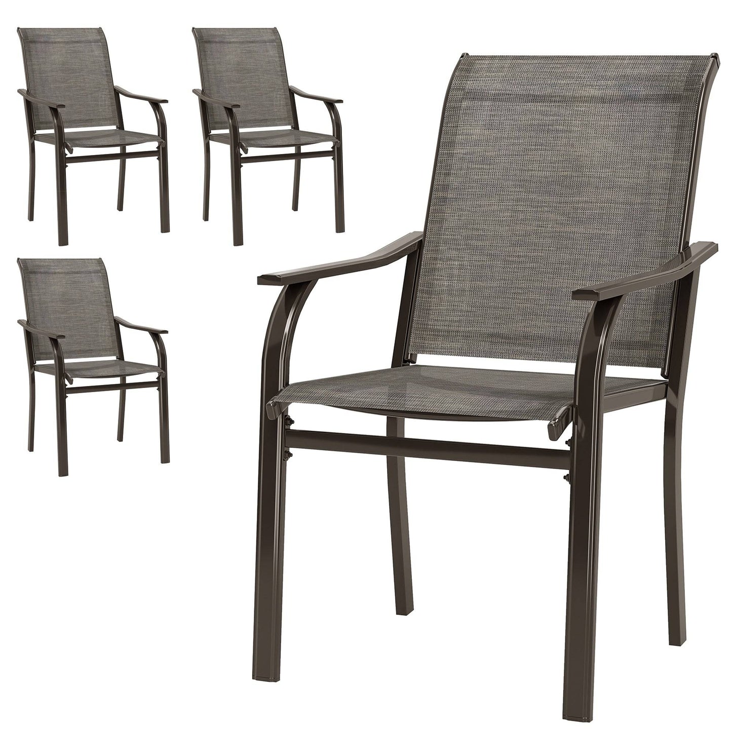 Ensemble de 4 chaises de patio avec accoudoirs et dossier haut, marron