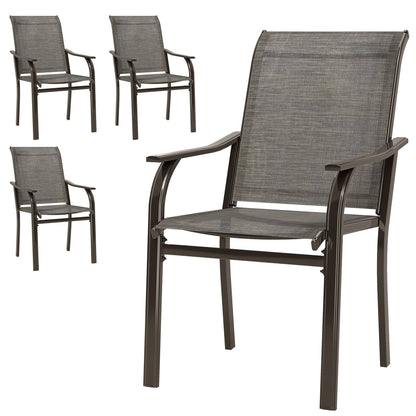 Ensemble de 4 chaises de patio avec accoudoirs et dossier haut, marron