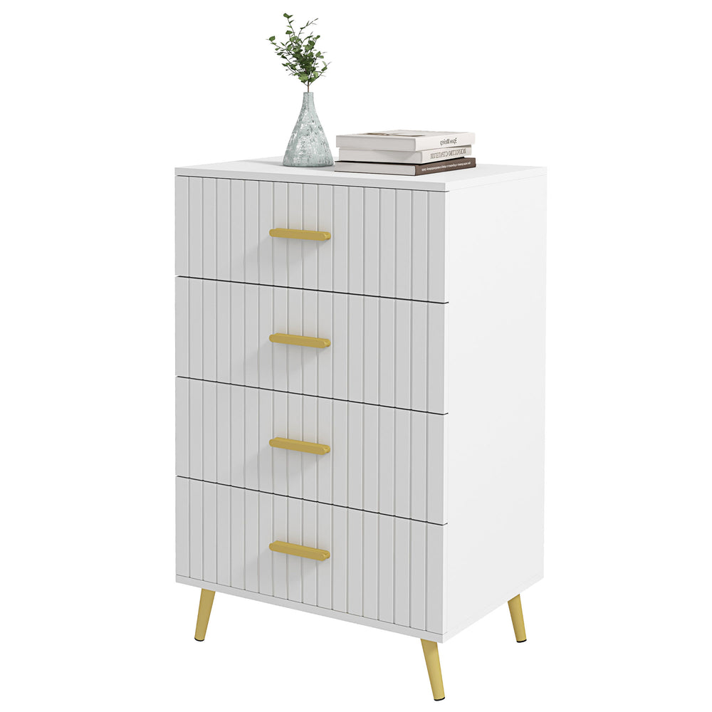 White 4-drawer chest of drawers for the bedroom.