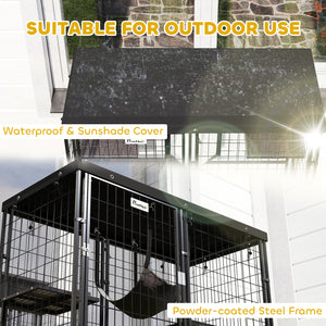 Metal cat cage with waterproof cover, hammock, washable cushions, black