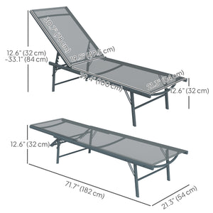Lot de 2 chaises longue inclinable avec dossier réglable, assise en maille, gris clair