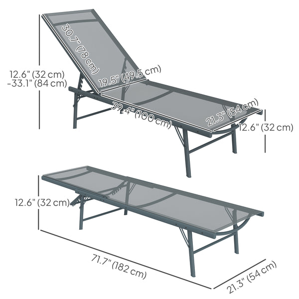 Lot de 2 chaises longue inclinable avec dossier réglable, assise en maille, gris clair