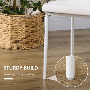 Set of 4 modern chairs, faux leather upholstery and metal legs, white