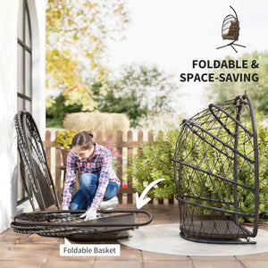 Fauteuil suspendu avec support, en rotin tressé avec coussin épais et corde de sécurité, marron