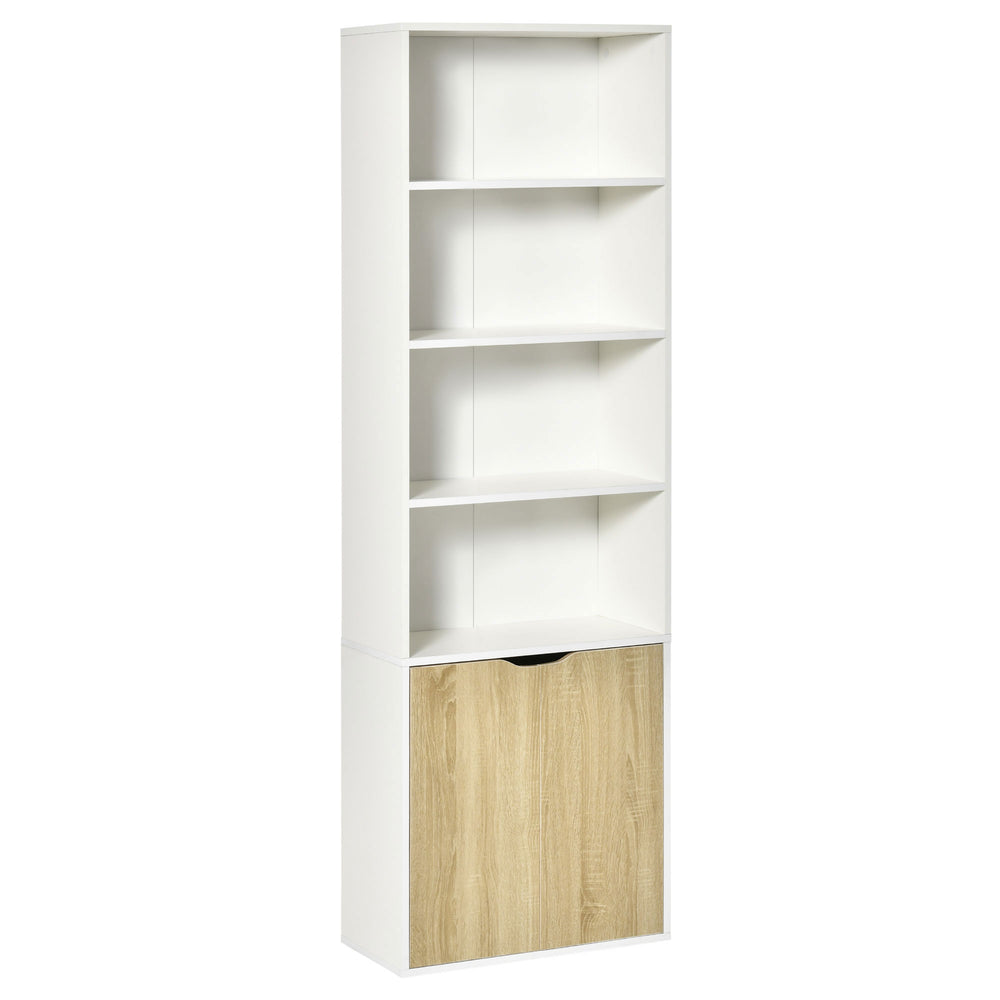 Bibliothèque ouverte à 4 niveaux avec portes pour salon, salle de bain, bureau, chêne