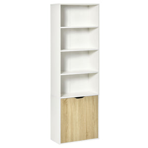 Bibliothèque ouverte à 4 niveaux avec portes pour salon, salle de bain, bureau, chêne