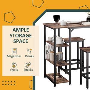 Ensemble table et chaises de cuisine style industriel pour 2 personnes, comprenant une table de bar et des tabourets, marron rustique.
