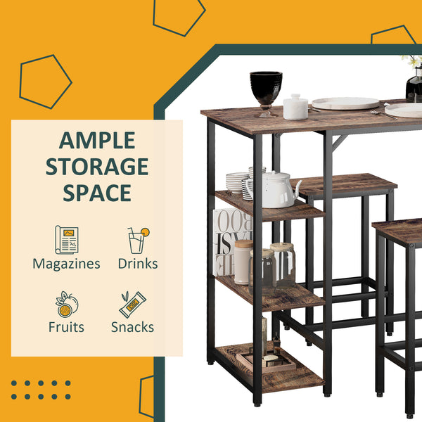 Ensemble table et chaises de cuisine style industriel pour 2 personnes, comprenant une table de bar et des tabourets, marron rustique.