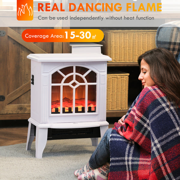 Poêle-cheminée autonome blanche avec flamme réaliste 750 W/1 500 W