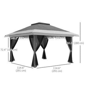 Gazebo 11,7' x 11,7' avec filet, abri solaire instantané UPF50+ avec sac de transport à roulettes et sacs de sable